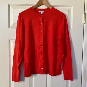 Charter Club Orangy Red Button Front Crew Neck Cardigan